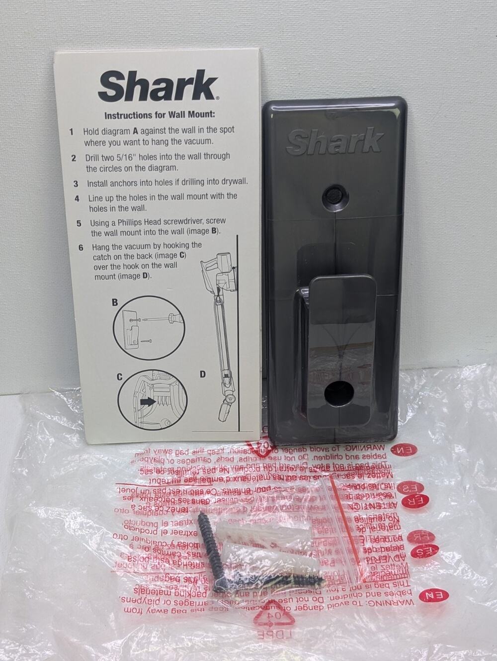 Shark Rocket Vacuum Wall Mount Hook Bracketwith Instructions and Screws